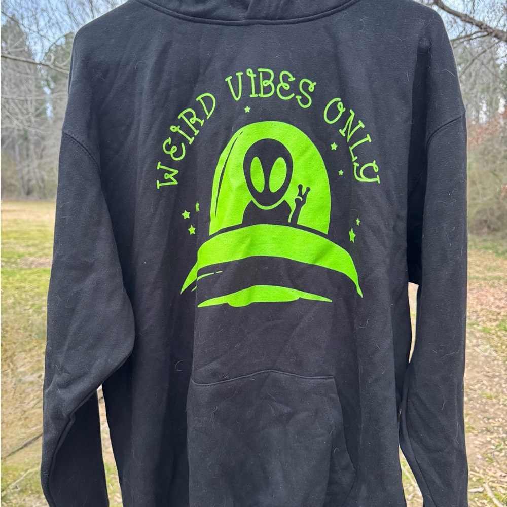 NWOT Black Hoodie with Green Alien Print